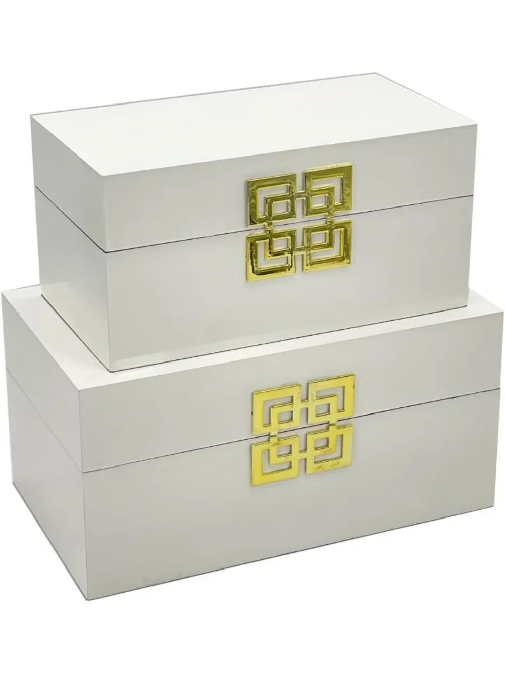 Set of 2 Decorative Storage Boxes with Hinged Lid - Classic Wood Design, White